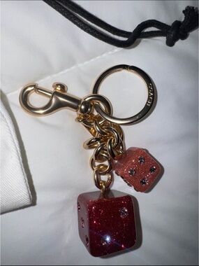 Coach Gold-Tone Keychain with Glitter Red Dice Charms